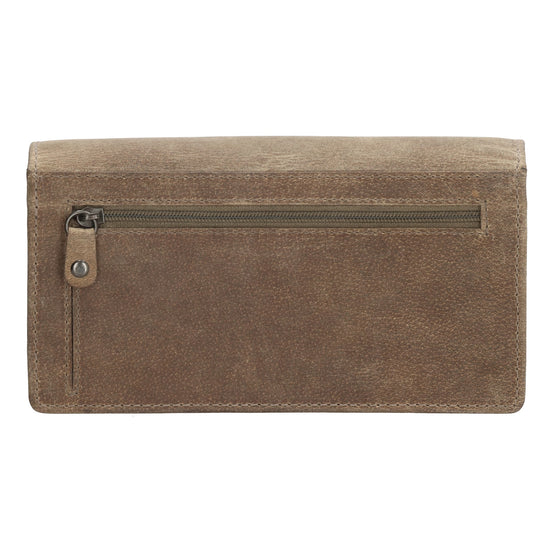 Lederbörse|Handyfähig 15,5x9cm in Taupe mit Überschlag und RFID-Schutz - leder-accessoires.com