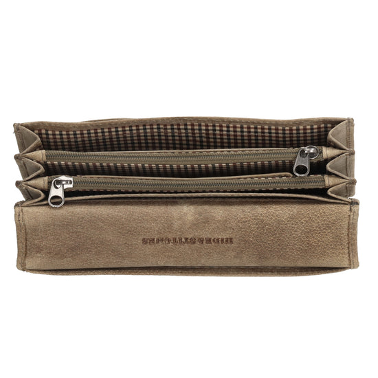 Lederbörse|Handyfähig 15,5x9cm in Taupe mit Überschlag und RFID-Schutz - leder-accessoires.com