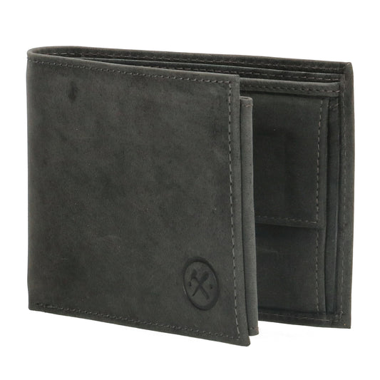 Geldbörse Querformat 12 x 9,5cm mit Riegel in Schwarz aus Leder