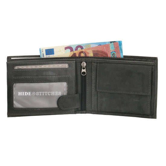 Geldbörse Querformat 12 x 9,5cm in Schwarz mit Riegel - leder-accessoires.com