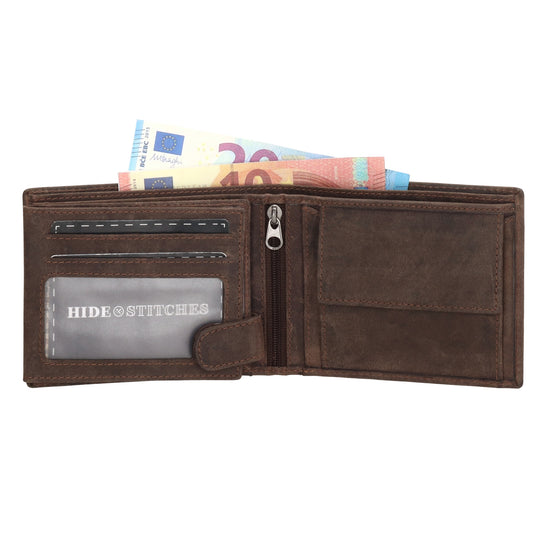 Geldbörse Querformat 12 x 9,5cm in Braun mit Riegel - leder-accessoires.com