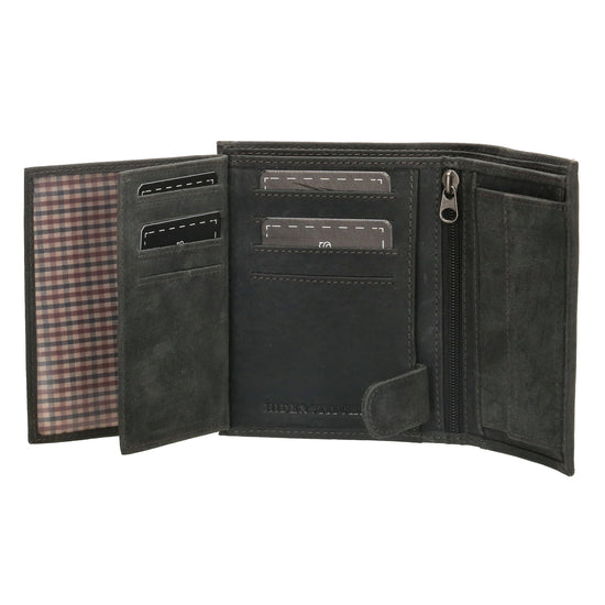 Geldbörse Hochformat 12 x 9cm mit Riegel in Schwarz aus Leder - leder-accessoires.com