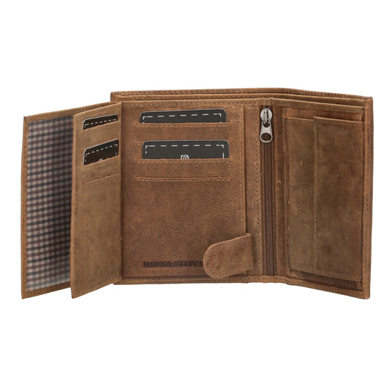 Geldbörse Hochformat 12 x 9cm mit Riegel in Cognac aus Leder - leder-accessoires.com