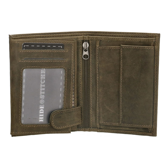 Geldbörse Hochformat 12 x 9cm mit Riegel in Olivgrün aus Leder - leder-accessoires.com