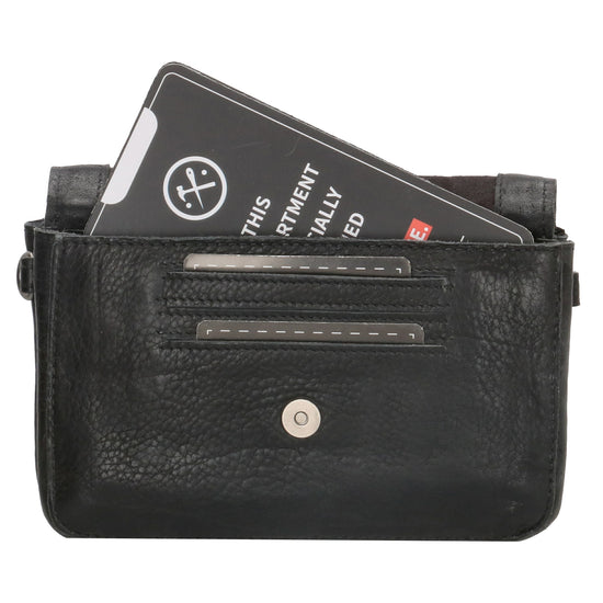 Schultertasche 18x11cm in Schwarz aus Leder mit Überschlag - leder-accessoires.com