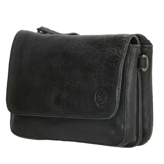 Schultertasche 18x11cm in Schwarz aus Leder mit Überschlag - leder-accessoires.com
