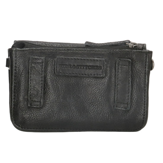 Schultertasche 18x11cm in Schwarz aus Leder mit Überschlag - leder-accessoires.com