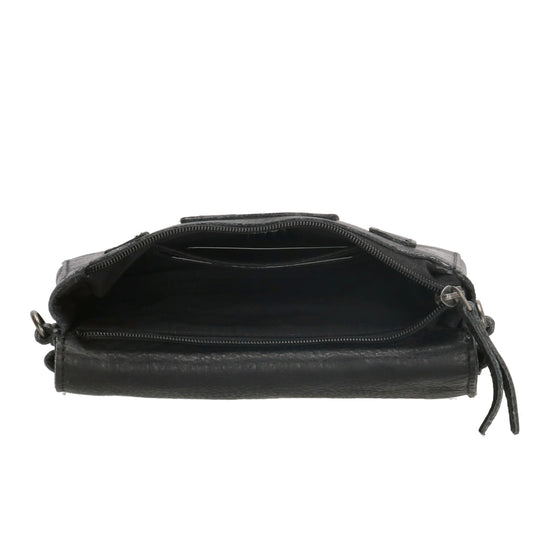 Schultertasche 18x11cm in Schwarz aus Leder mit Überschlag - leder-accessoires.com