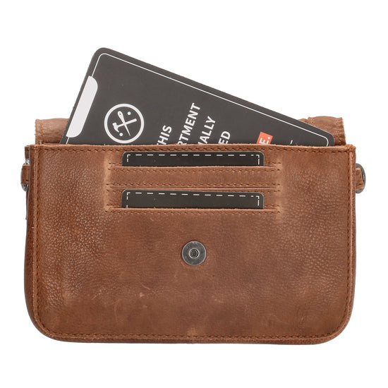 Schultertasche 18x11cm in Cognac aus Leder mit Überschlag - leder-accessoires.com