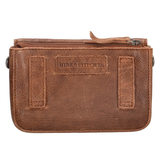 Schultertasche 18x11cm in Cognac aus Leder mit Überschlag - leder-accessoires.com