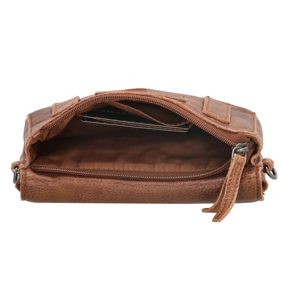 Schultertasche 18x11cm in Cognac aus Leder mit Überschlag - leder-accessoires.com