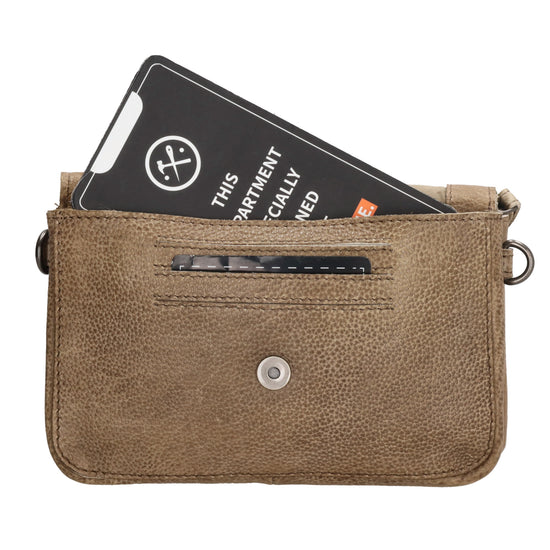 Schultertasche 18x11cm in Sand|Taupe aus Leder mit Überschlag - leder-accessoires.com
