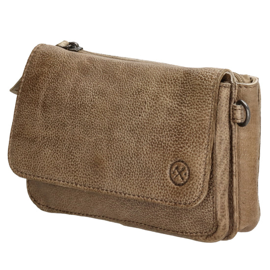 Schultertasche 18x11cm in Sand|Taupe aus Leder mit Überschlag - leder-accessoires.com