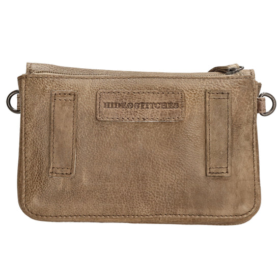Schultertasche 18x11cm in Sand|Taupe aus Leder mit Überschlag - leder-accessoires.com