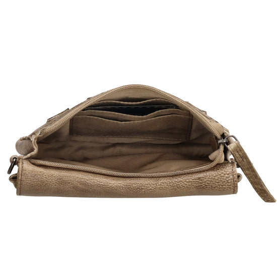 Schultertasche 18x11cm in Sand|Taupe aus Leder mit Überschlag - leder-accessoires.com