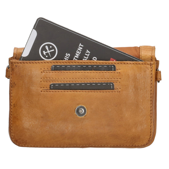 Schultertasche 18x11cm in Ocker-|Senfgelb aus Leder mit Überschlag - leder-accessoires.com