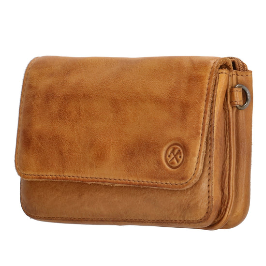 Schultertasche 18x11cm in Ocker-|Senfgelb aus Leder mit Überschlag - leder-accessoires.com