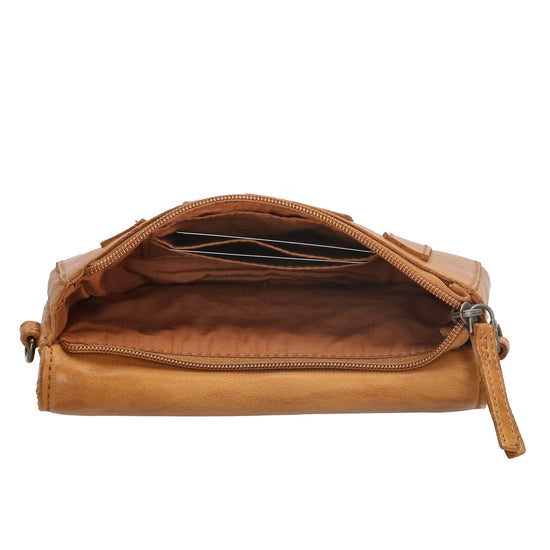 Schultertasche 18x11cm in Ocker-|Senfgelb aus Leder mit Überschlag - leder-accessoires.com