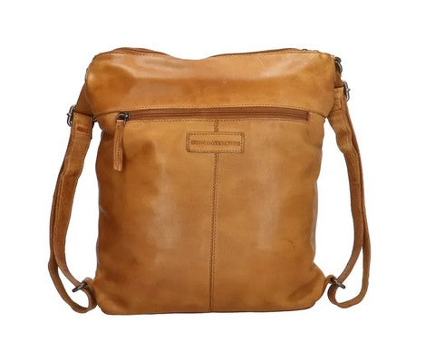 Tasche zum Rucksack aus Leder in Ocker|Gelb mit Vortasche