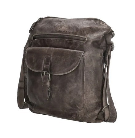 Tasche zum Rucksack aus Leder in Taupe mit Vortasche