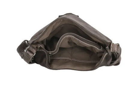 Tasche zum Rucksack aus Leder in Taupe mit Vortasche