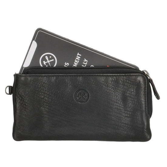Lederbörse|Handyfähig 18,5x9cm in Schwarz mit Reißverschluss und RFID-Schutz - leder-accessoires.com