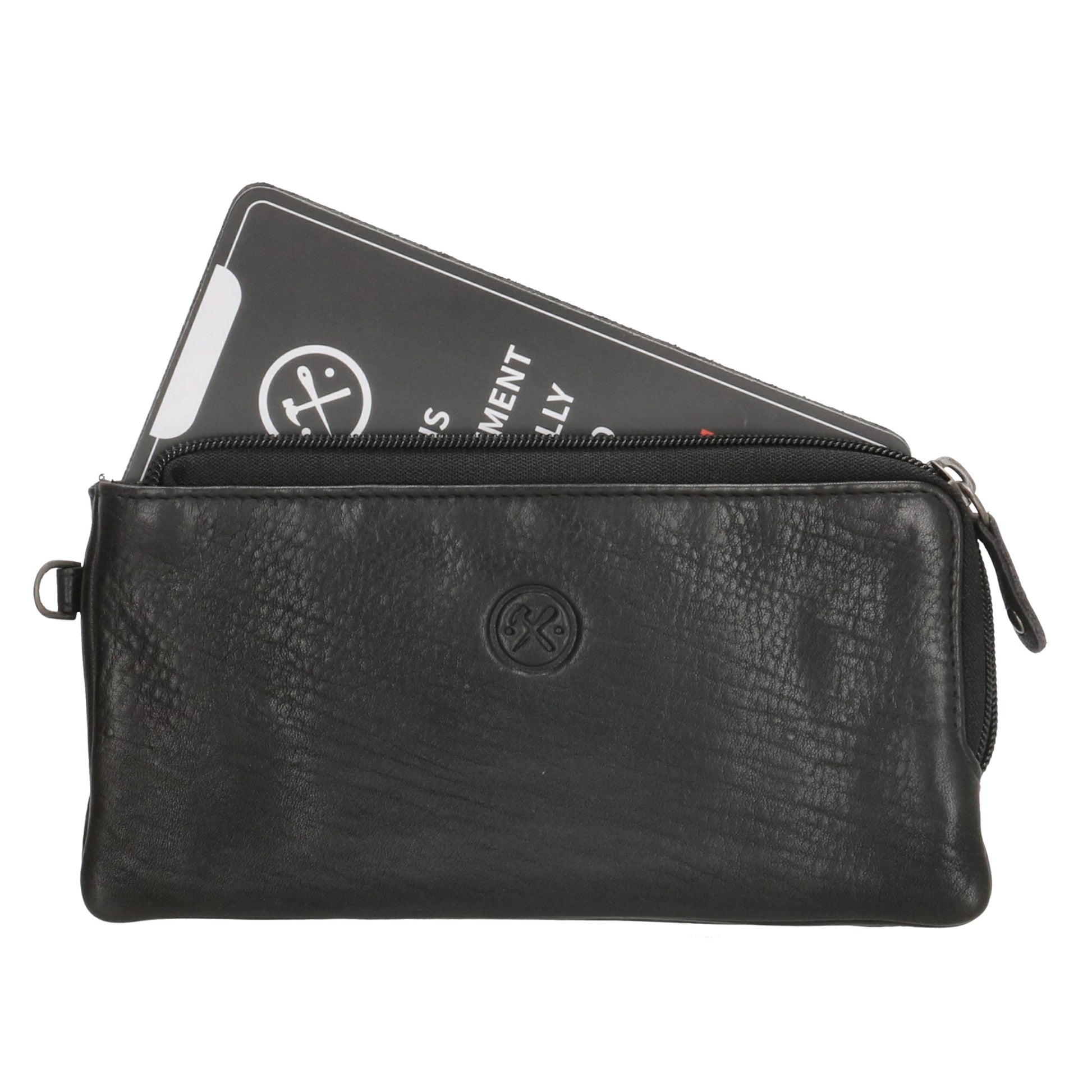 Lederbörse|Handyfähig 18,5x9cm in Schwarz mit Reißverschluss und RFID-Schutz - leder-accessoires.com