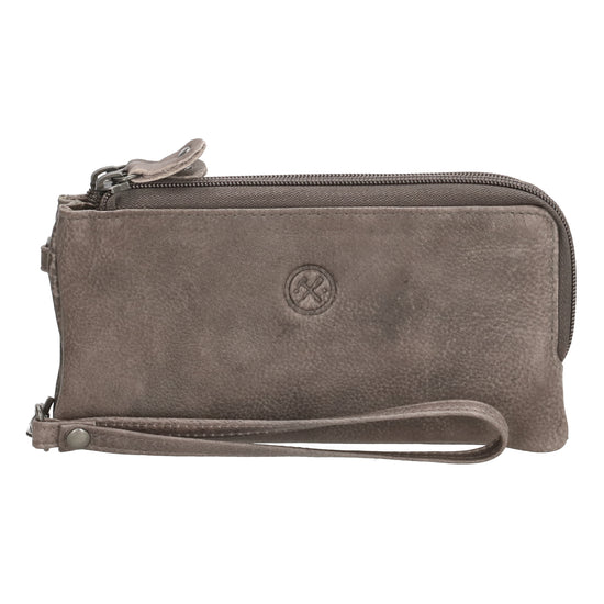 Lederbörse|Handyfähig 18,5x9cm in Taupe mit Reißverschluss und RFID-Schutz - leder-accessoires.com
