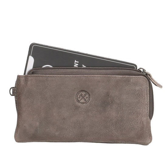 Lederbörse|Handyfähig 18,5x9cm in Taupe mit Reißverschluss und RFID-Schutz - leder-accessoires.com