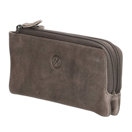 Lederbörse|Handyfähig 18,5x9cm in Taupe mit Reißverschluss und RFID-Schutz - leder-accessoires.com
