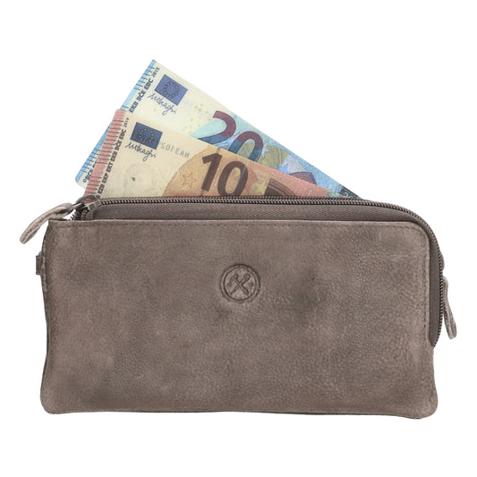 Lederbörse|Handyfähig 18,5x9cm in Taupe mit Reißverschluss und RFID-Schutz