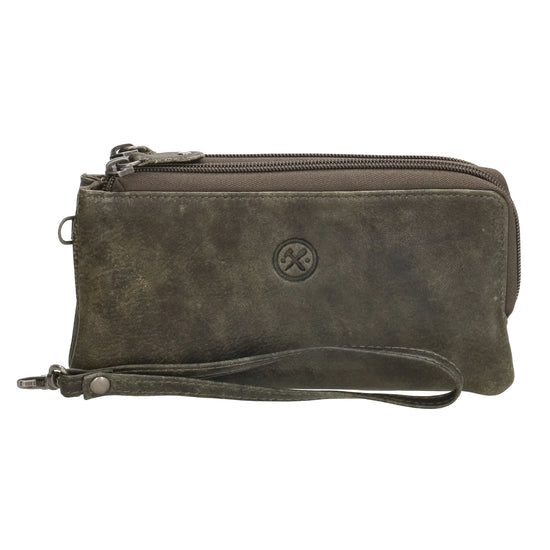 Lederbörse|Handyfähig 18,5x9cm in Oliv mit Reißverschluss und RFID-Schutz - leder-accessoires.com