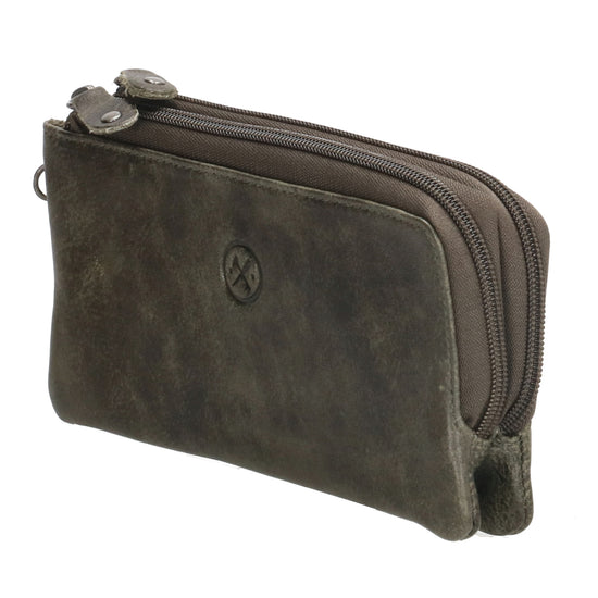 Lederbörse|Handyfähig 18,5x9cm in Oliv mit Reißverschluss und RFID-Schutz - leder-accessoires.com