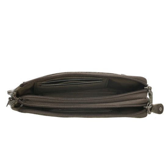 Lederbörse|Handyfähig 18,5x9cm in Oliv mit Reißverschluss und RFID-Schutz - leder-accessoires.com