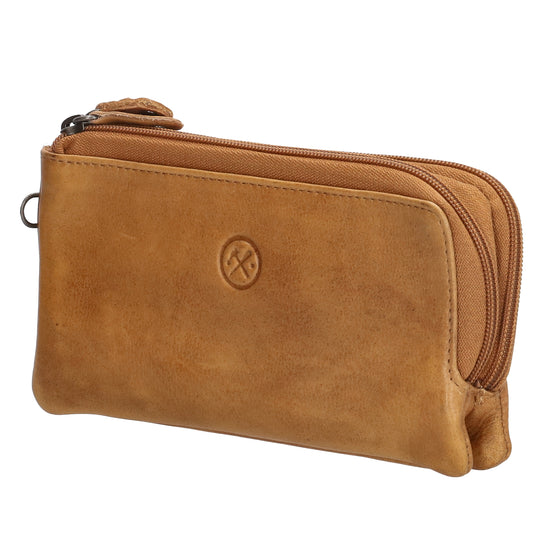 Lederbörse|Handyfähig 18,5x9cm in Ocker|Senfgelb mit Reißverschluss und RFID-Schutz - leder-accessoires.com