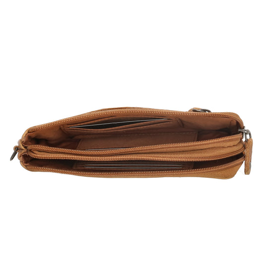 Lederbörse|Handyfähig 18,5x9cm in Ocker|Senfgelb mit Reißverschluss und RFID-Schutz - leder-accessoires.com