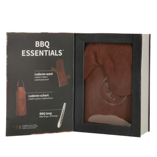 Lederschürze zum Grillen in Braun mit Lederhandschuh und Zange - leder-accessoires.com
