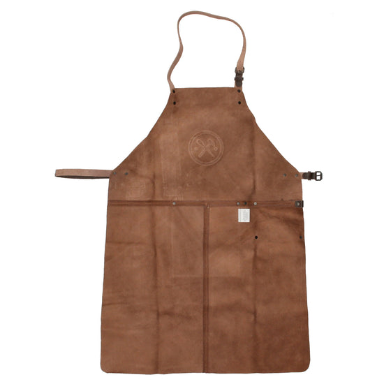 Lederschürze zum Grillen in Braun mit Lederhandschuh und Zange - leder-accessoires.com