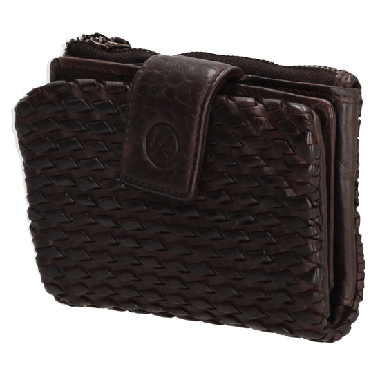 Lederbörse 14x10cm aus Flecht in Braun mit Riegel und RFID-Schutz - leder-accessoires.com