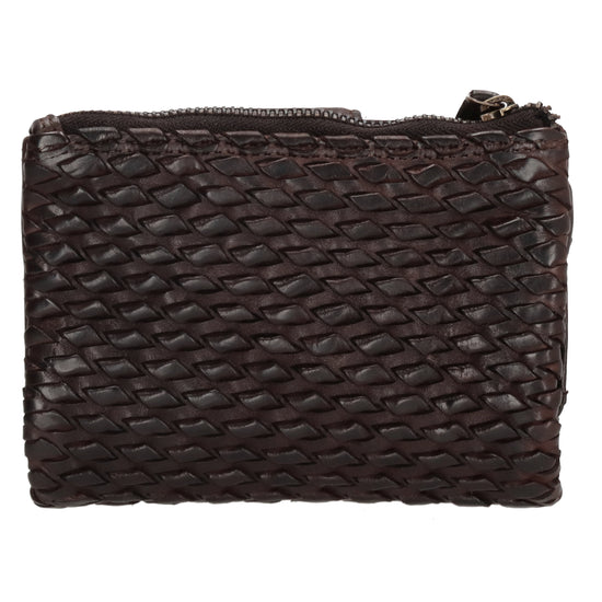 Lederbörse 14x10cm aus Flecht in Braun mit Riegel und RFID-Schutz - leder-accessoires.com