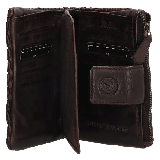 Lederbörse 14x10cm aus Flecht in Braun mit Riegel und RFID-Schutz - leder-accessoires.com