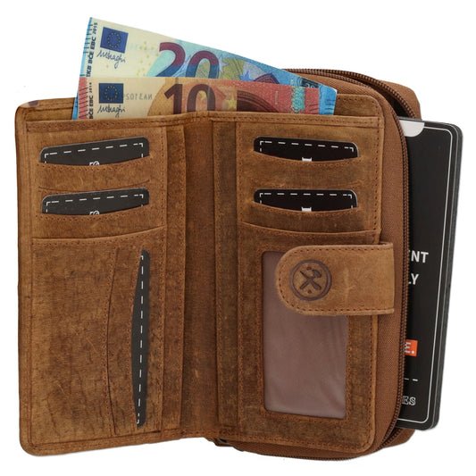 Lederbörse 16,5x10cm aus Kuhfell in Braun mit Riegel und RFID-Schutz