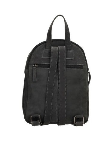 Rucksack aus Leder in Schwarz mit Reißverschluss und Vortasche
