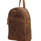 Rucksack aus Leder in Braun mit Reißverschluss und Vortasche