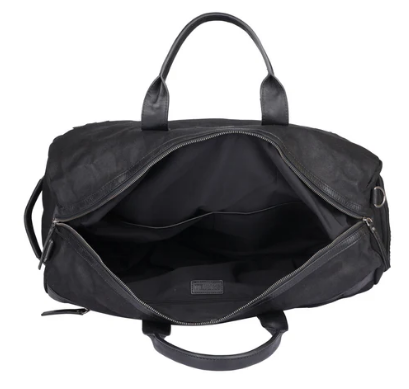 Reisetasche|Rucksack in Schwarz aus Leder und Canvas - leder-accessoires.com