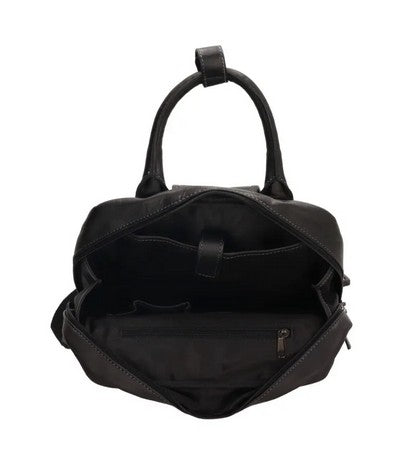 Rucksack aus Leder in Schwarz mit Reißverschluss Henkel