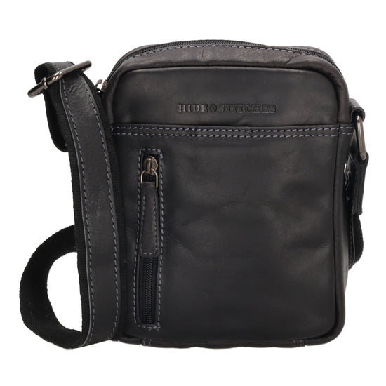 Schultertasche|Cross over 18x14,5cm in Schwarz aus Leder mit Reißverschluss - leder-accessoires.com