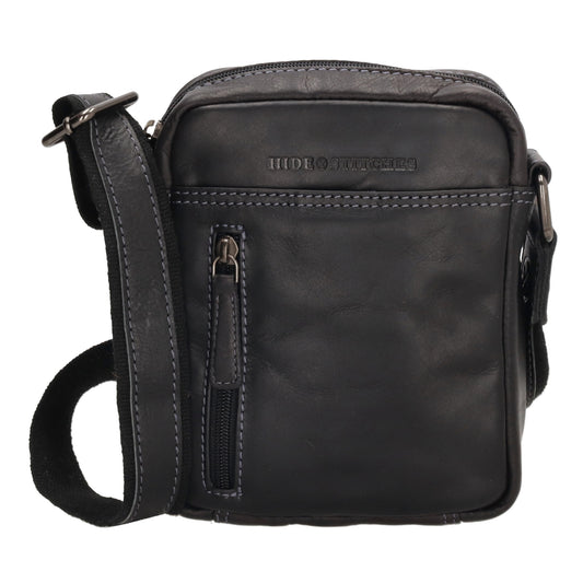 Schultertasche|Cross over 18x14,5cm in Schwarz aus Leder mit Reißverschluss - leder-accessoires.com