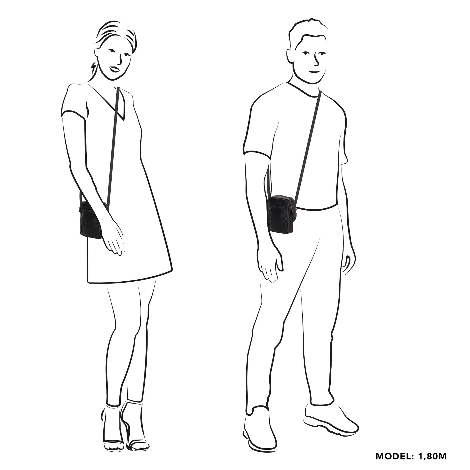 Schultertasche|Cross over 18x14,5cm in Schwarz aus Leder mit Reißverschluss - leder-accessoires.com