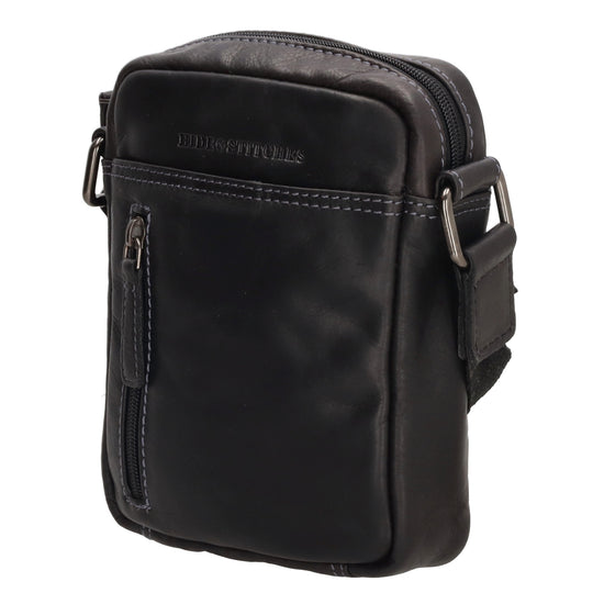 Schultertasche|Cross over 18x14,5cm in Schwarz aus Leder mit Reißverschluss - leder-accessoires.com